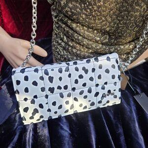 House of Want White Black Dalmatian Print Wallet Crossbody Chain Strap Vegan